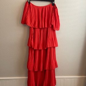 TCEC tiered orange midi dress